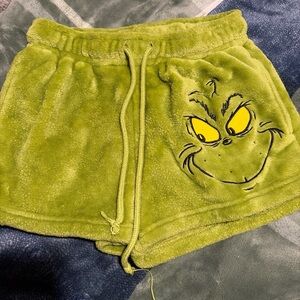Plush Grinch Face Women's Sleep Shorts - Green
